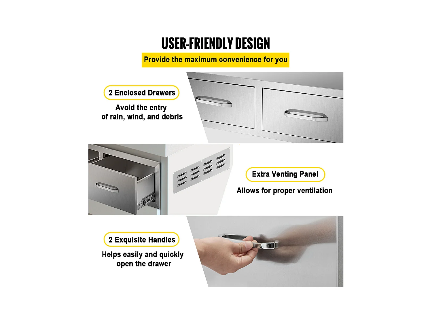 Tiroir à Double Accès SucceBuy, Double Espaces de Rangement en Acier Inoxydable, 76 x 51 x 25 cm, pour Cuisiner à l'Extérieur Faire, Barbecue Ranger