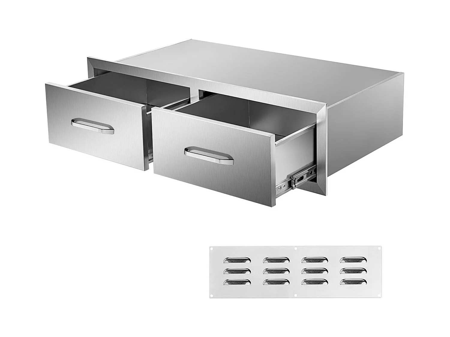 Tiroir à Double Accès SucceBuy, Double Espaces de Rangement en Acier Inoxydable, 76 x 51 x 25 cm, pour Cuisiner à l'Extérieur Faire, Barbecue Ranger