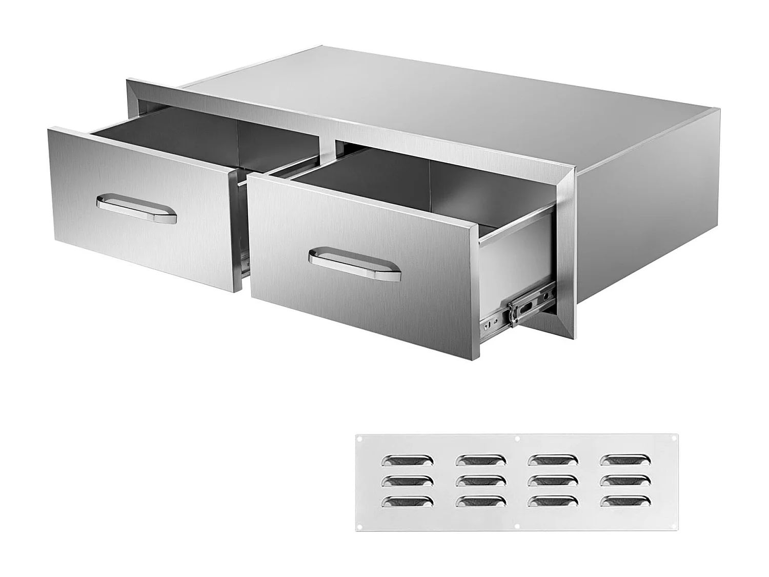 Tiroir à Double Accès SucceBuy, Double Espaces de Rangement en Acier Inoxydable, 76 x 51 x 25 cm, pour Cuisiner à l'Extérieur Faire, Barbecue Ranger