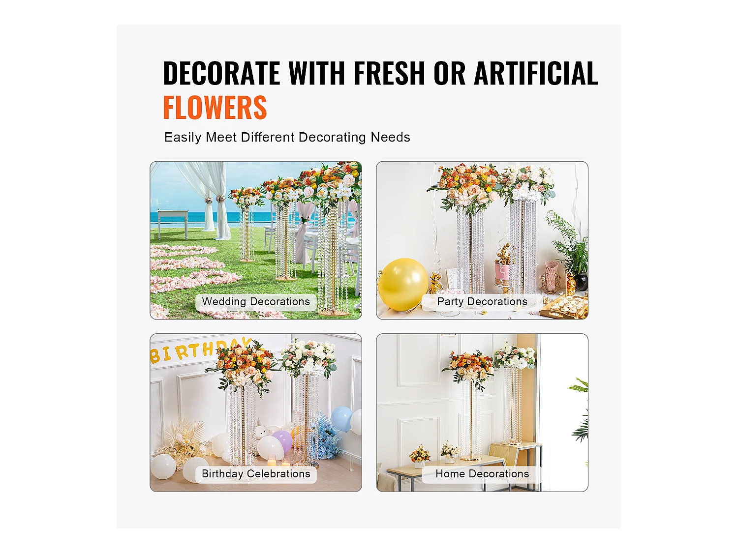 Supports de Fleurs de Mariage SucceBuy, en Cristal, Lot de 2 de 90 cm de Haut Centres de Table Luxueux