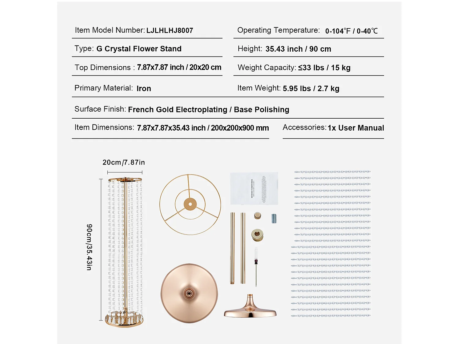 Supports de Fleurs de Mariage SucceBuy, en Cristal, Lot de 2 de 90 cm de Haut Centres de Table Luxueux