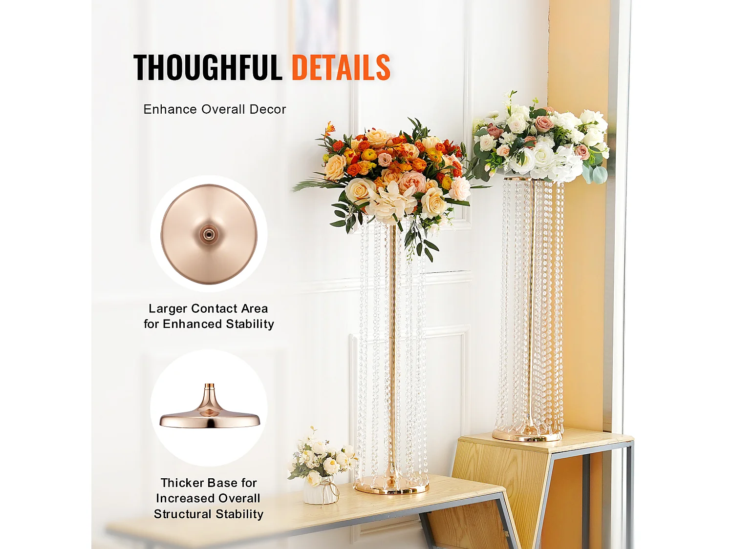 Supports de Fleurs de Mariage SucceBuy, en Cristal, Lot de 2 de 90 cm de Haut Centres de Table Luxueux