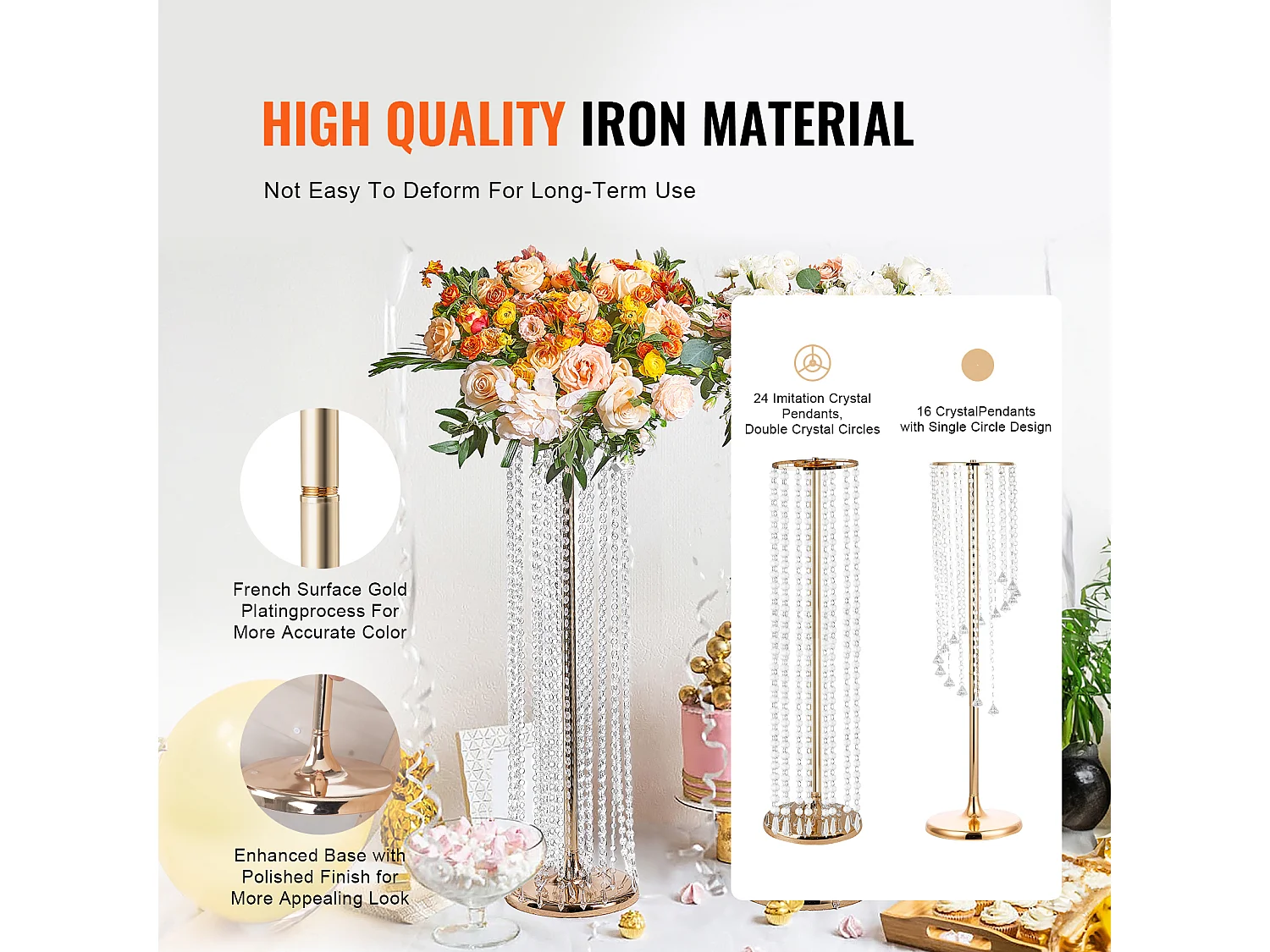 Supports de Fleurs de Mariage SucceBuy, en Cristal, Lot de 2 de 90 cm de Haut Centres de Table Luxueux