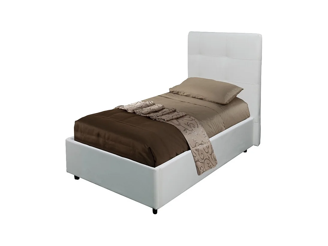 Letto singolo con contenitore Ascoli 102x210x110H ecopelle colore bianco