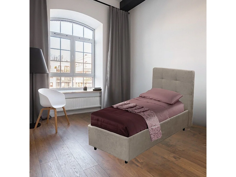 Letto singolo con contenitore Ascoli 102x210x110H tessuto Enjoy tortora