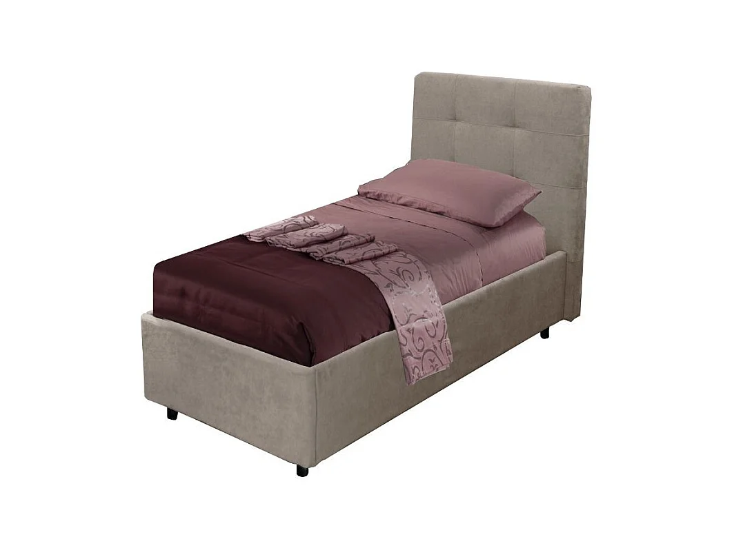 Letto singolo con contenitore Ascoli 102x210x110H tessuto Enjoy tortora