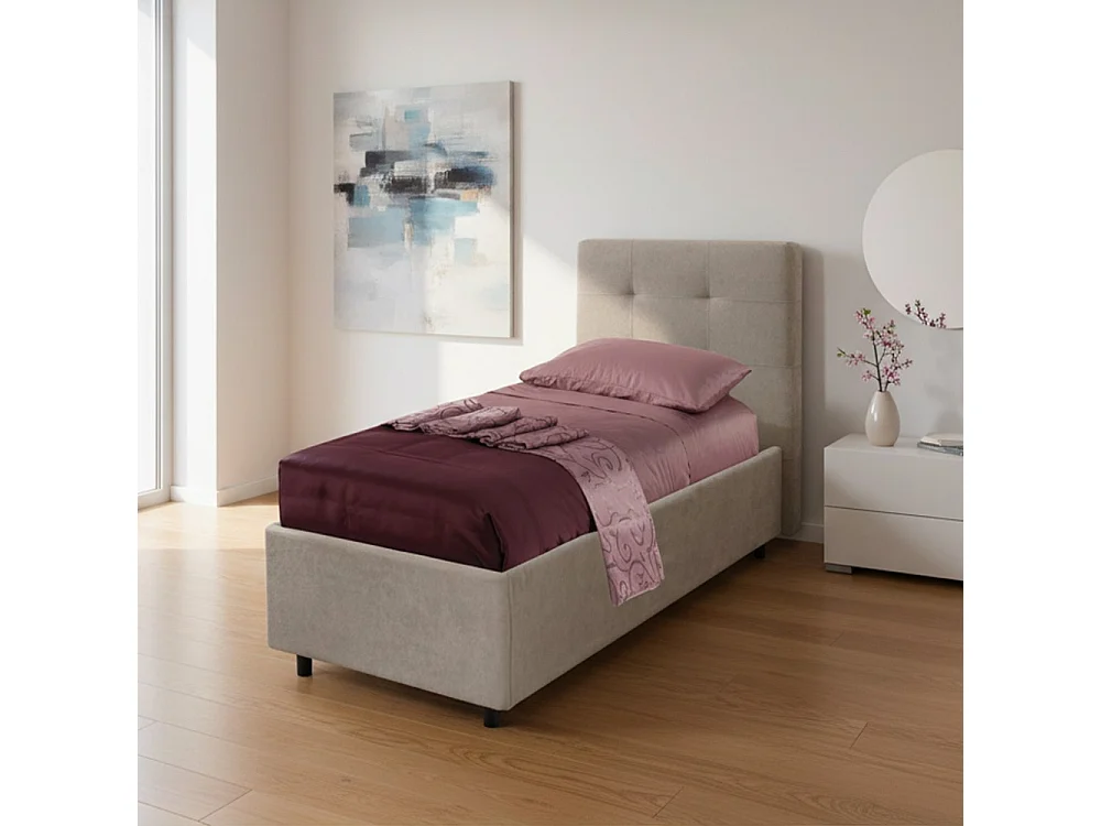 Letto singolo con contenitore Ascoli 102x210x124H tessuto Enjoy tortora