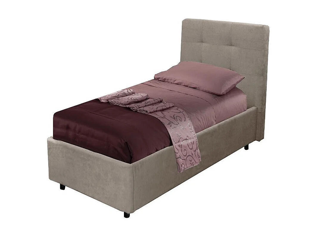 Letto singolo con contenitore Ascoli 102x210x124H tessuto Enjoy tortora