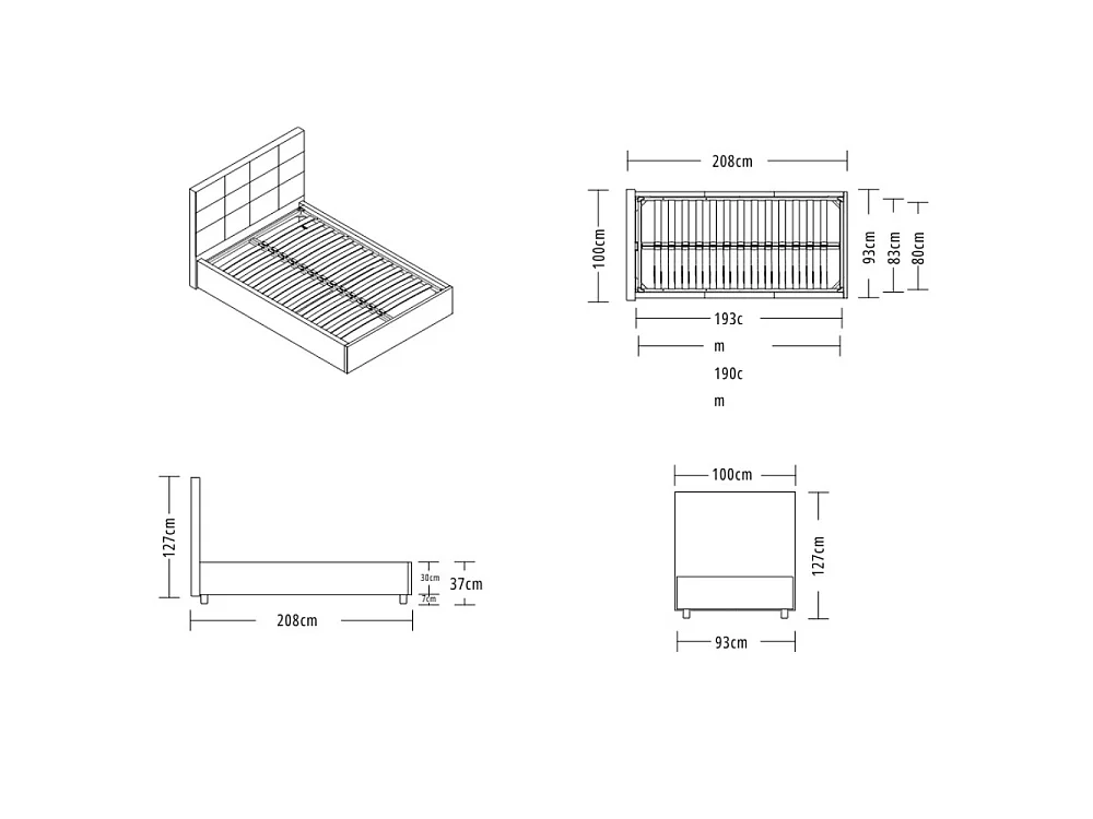 Letto singolo con contenitore Ascoli 100x208x127H tessuto Enjoy tortora