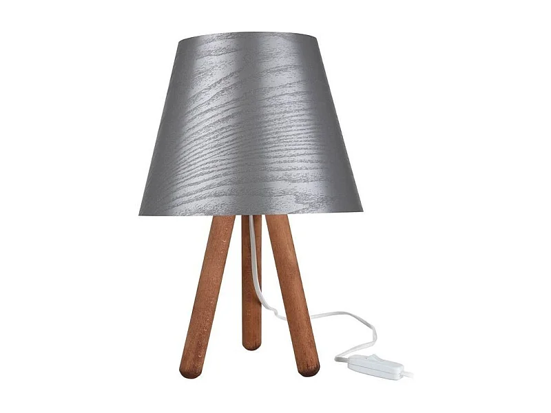 Lampada da tavolo treppiede legno e paralume grigio Pino ASZ1453