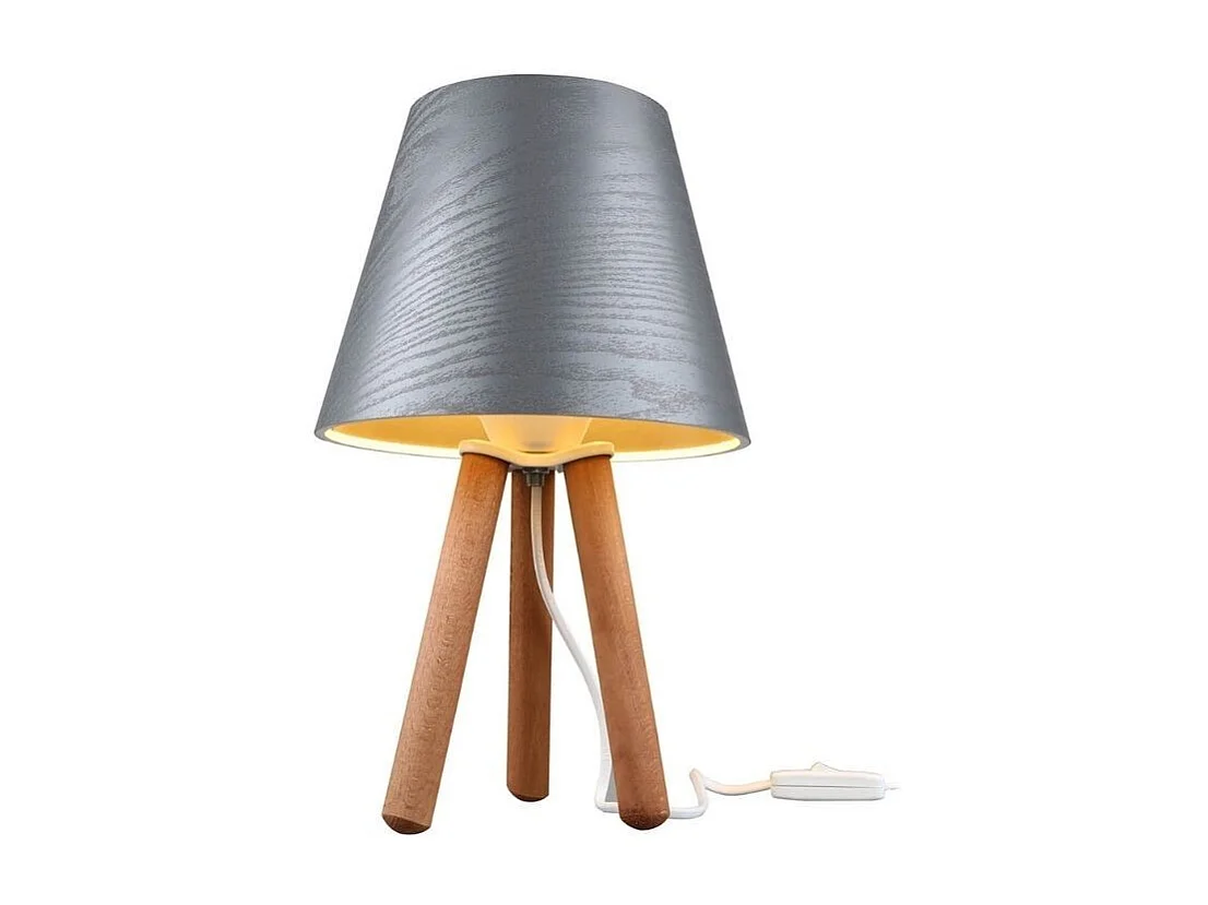 Lampada da tavolo treppiede legno e paralume grigio Pino ASZ1453
