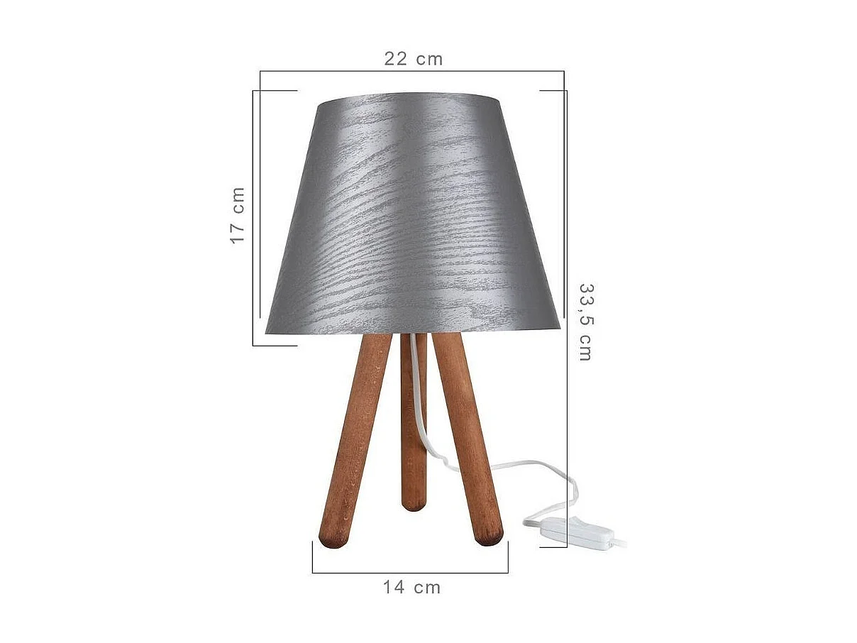 Lampada da tavolo treppiede legno e paralume grigio Pino ASZ1453