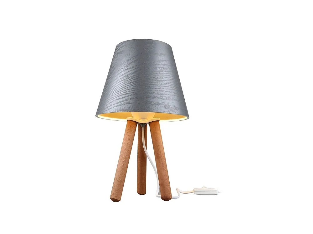 Lampada da tavolo treppiede legno e paralume grigio Pino ASZ1453