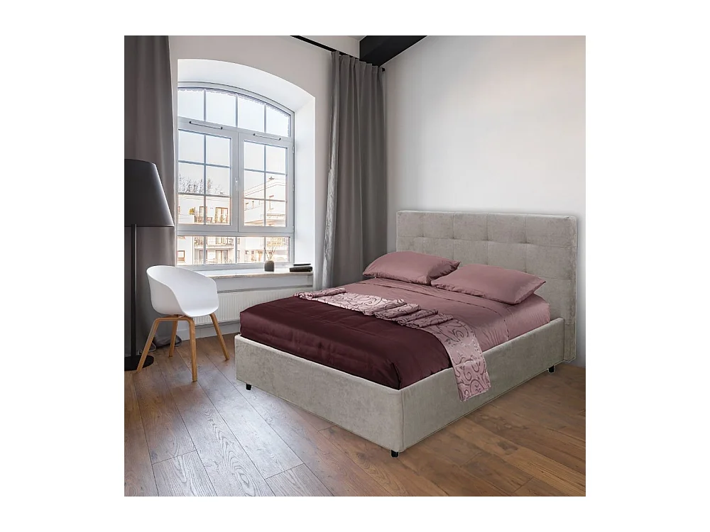 Letto Matrimoniale contenitore Ascoli 182x210x110H tessuto Enjoy tortora