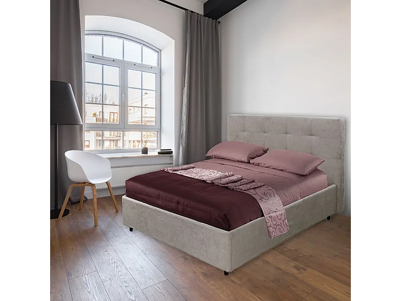 Letto Matrimoniale contenitore Ascoli 182x210x110H tessuto Enjoy tortora