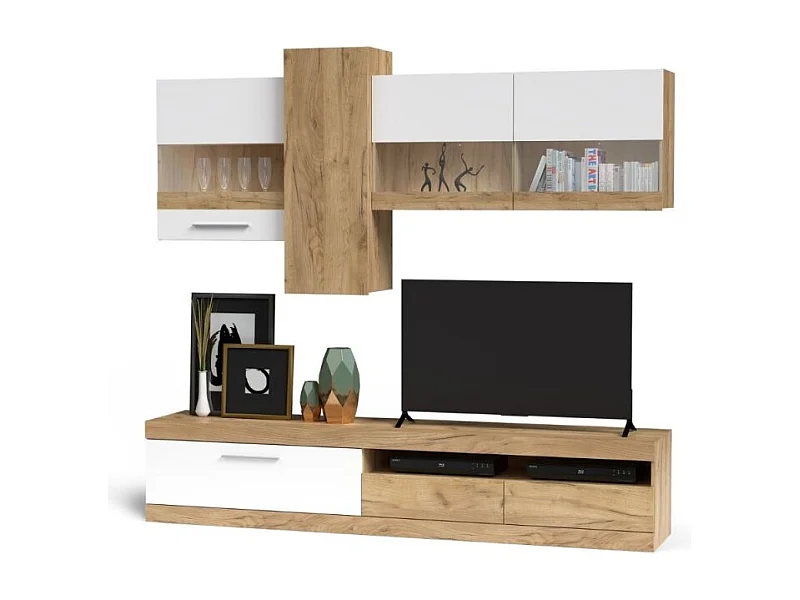 Parete attrezzata rovere e bianco Tokio 235x44,1x195h