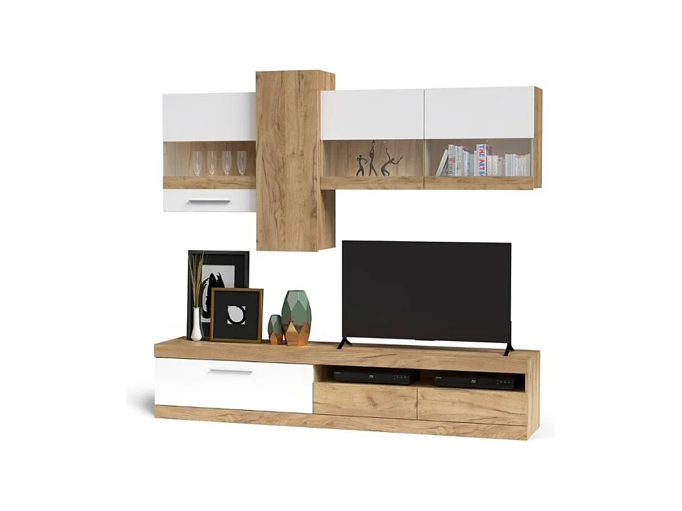 Parete attrezzata rovere e bianco Tokio 235x44,1x195h