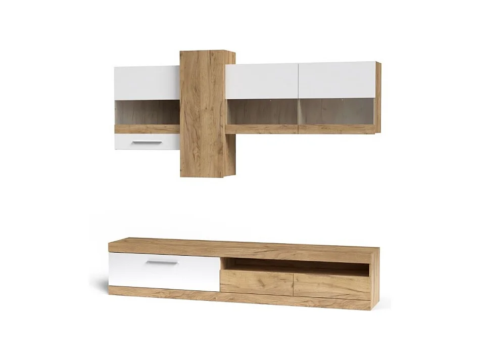 Parete attrezzata rovere e bianco Tokio 235x44,1x195h