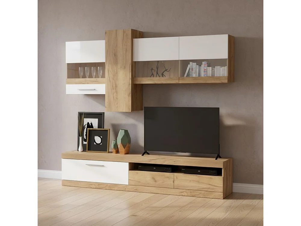 Parete attrezzata rovere e bianco Tokio 235x44,1x195h