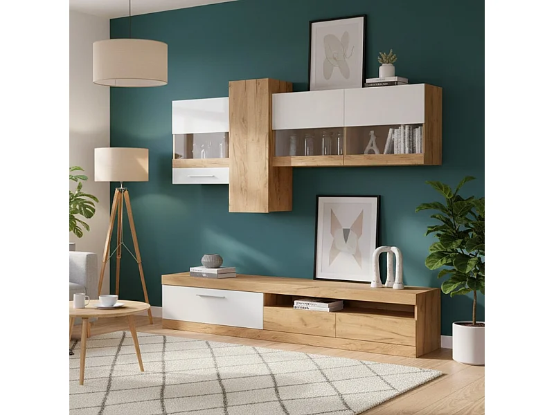 Parete attrezzata rovere e bianco Tokio 235x44,1x195h