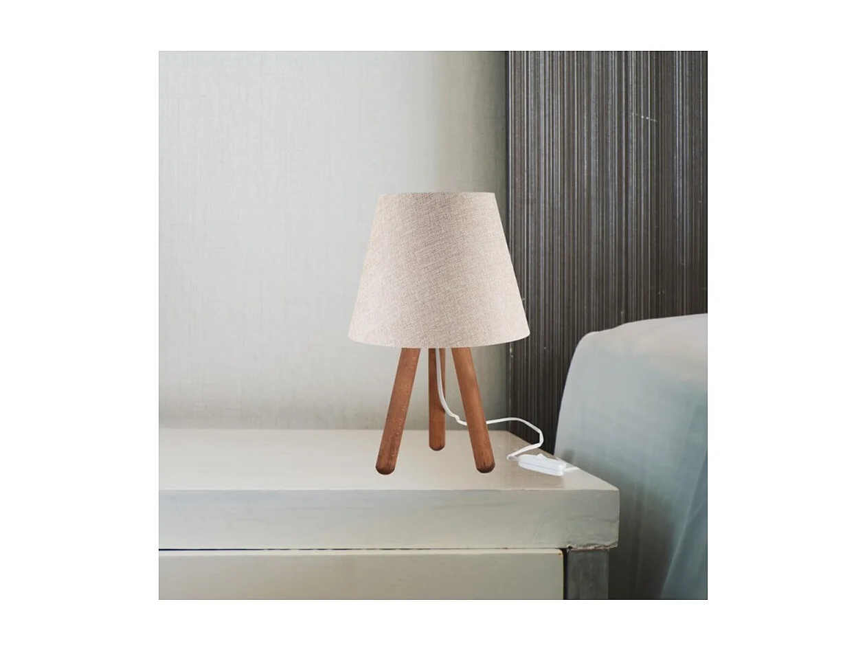 Lampada da tavolo treppiede noce e paralume colore beige Pino ASZ1452