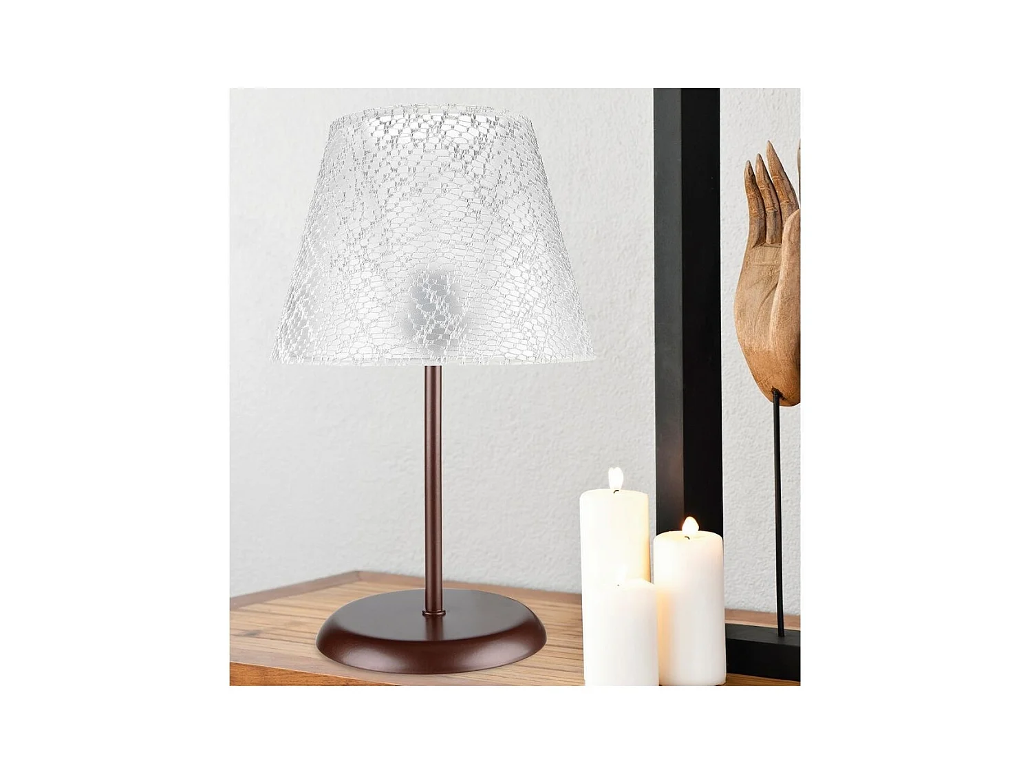 Lampada da tavolo in metallo e paralume tessuto ricamo Elva MNG3065