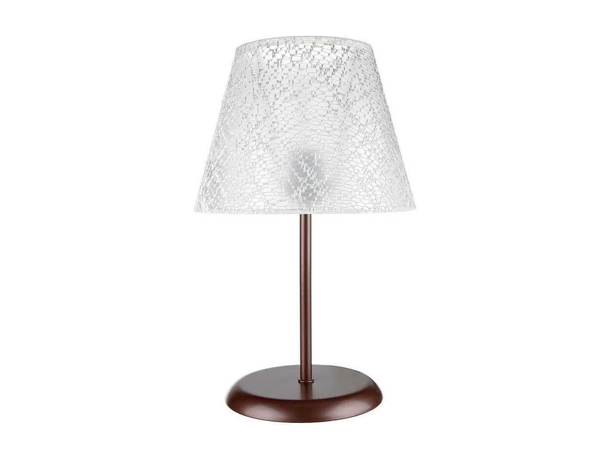 Lampada da tavolo in metallo e paralume tessuto ricamo Elva MNG3065