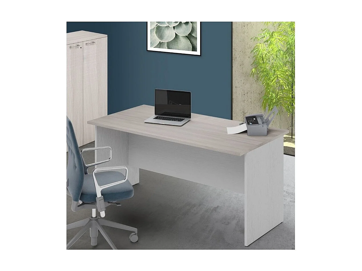Scrivania per ufficio 200x80x74H olmo e bianco frassinato Ibisco – Made in Italy
