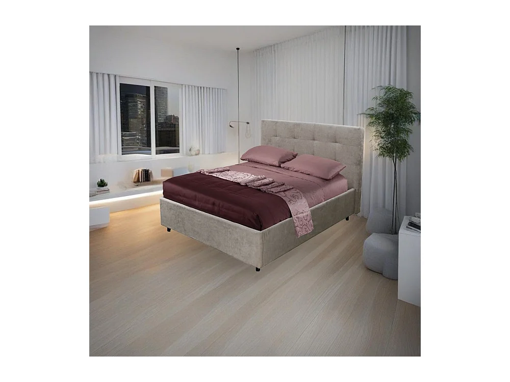 Letto una piazza e mezza con contenitore Ascoli 142x210x110H tessuto Enjoy colore tortora