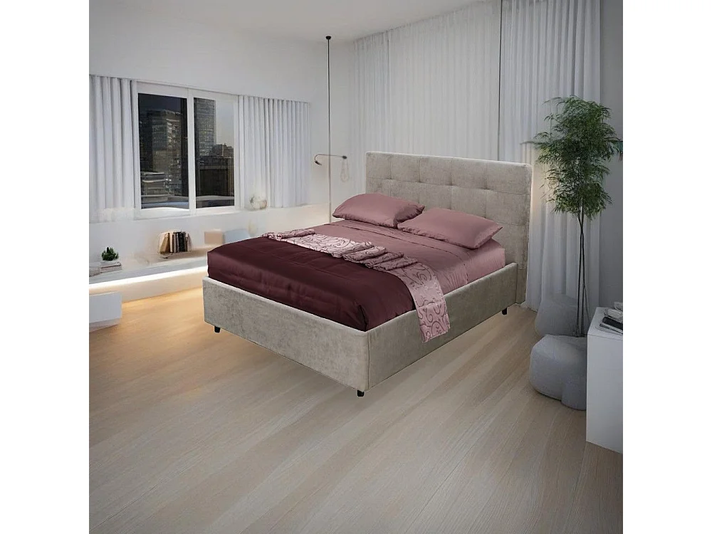 Letto una piazza e mezza con contenitore Ascoli 142x210x110H tessuto Enjoy colore tortora