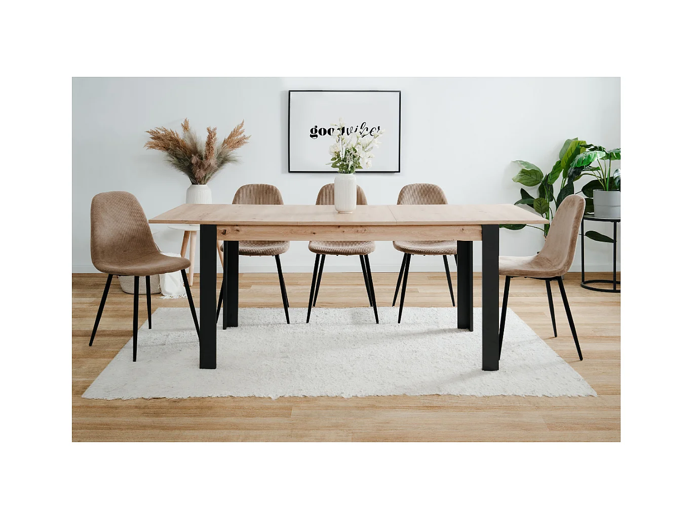 Tavolo allungabile Tolosa80B piano rovere e gambe nere – 150x80x75H