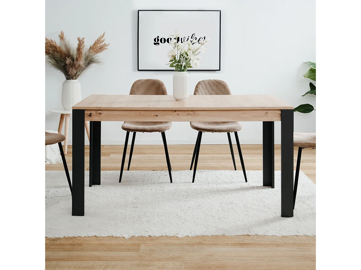 Tavolo allungabile Tolosa80B piano rovere e gambe nere 150x80x75H