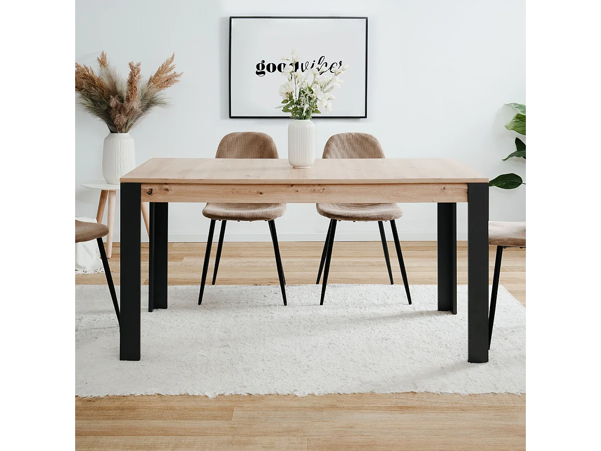 Ausziehbarer Esstisch von 150 bis 200 cm, Dekor Artisan-Eiche und Schwarz – TOLOSA