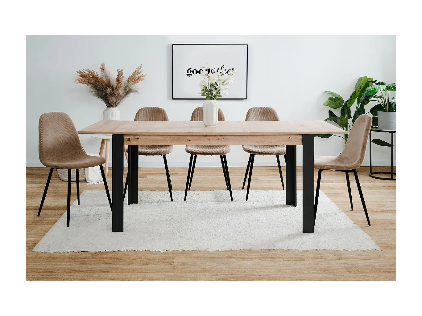 Ausziehbarer Esstisch von 150 bis 200 cm, Dekor Artisan-Eiche und Schwarz – TOLOSA