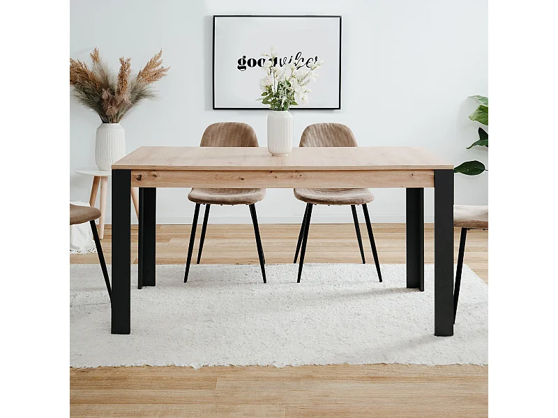 Table à manger extensible de 150 à 200 cm décor chêne artisan et noir - TOLOSA