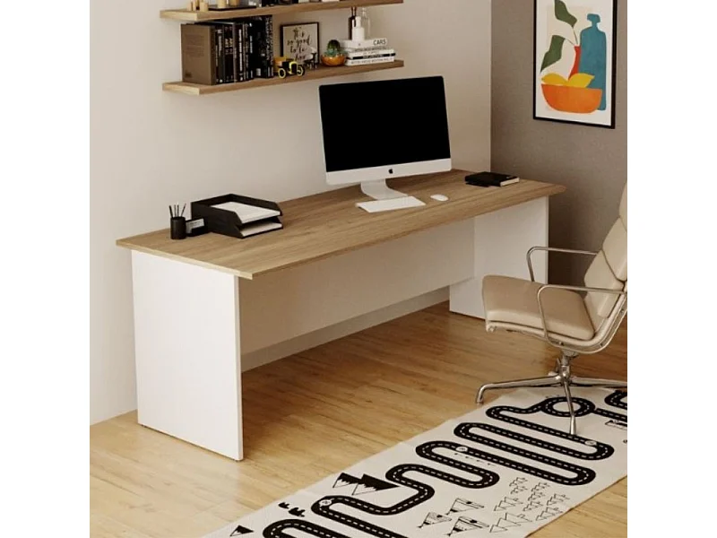 Scrivania per ufficio 180x80x74H noce naturale e bianco frassinato Ibisco – Made in Italy