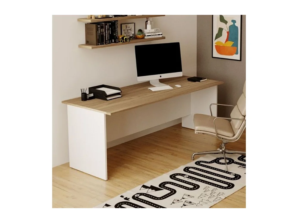 Scrivania per ufficio 180x80x74H noce naturale e bianco frassinato Ibisco – Made in Italy