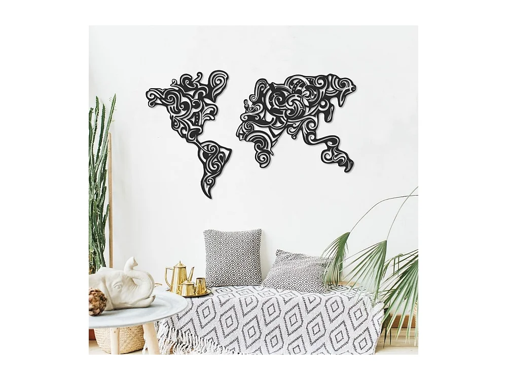 Cornice decorativa metallo nero mappa continenti Tribal