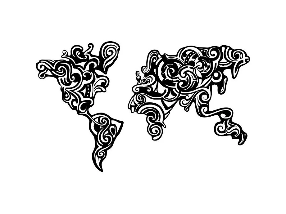 Cornice decorativa metallo nero mappa continenti Tribal