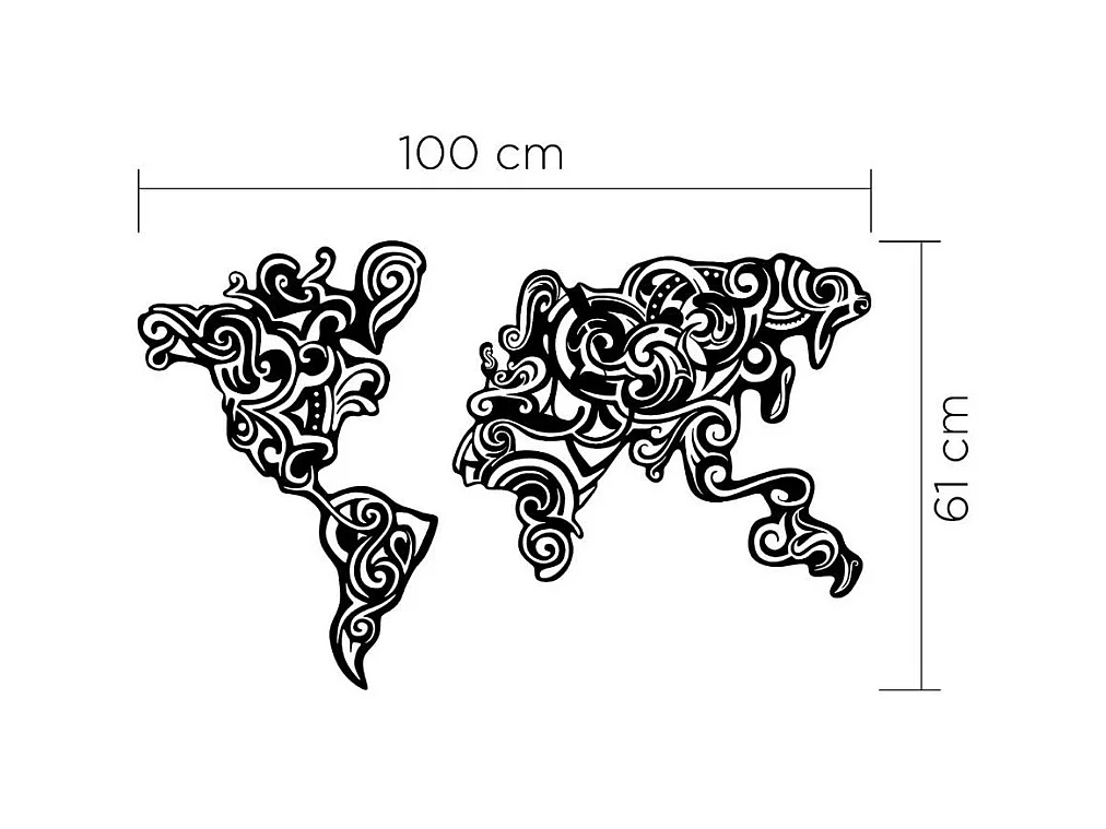 Cornice decorativa metallo nero mappa continenti Tribal