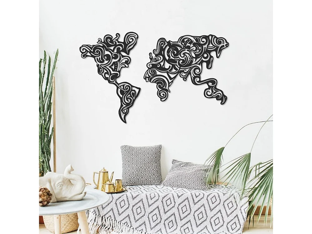 Cornice decorativa metallo nero mappa continenti Tribal