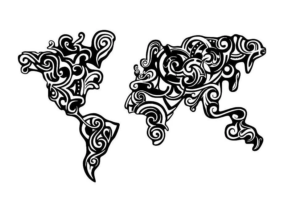 Cornice decorativa metallo nero mappa continenti Tribal