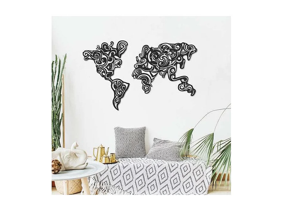 Cornice decorativa metallo nero mappa continenti Tribal