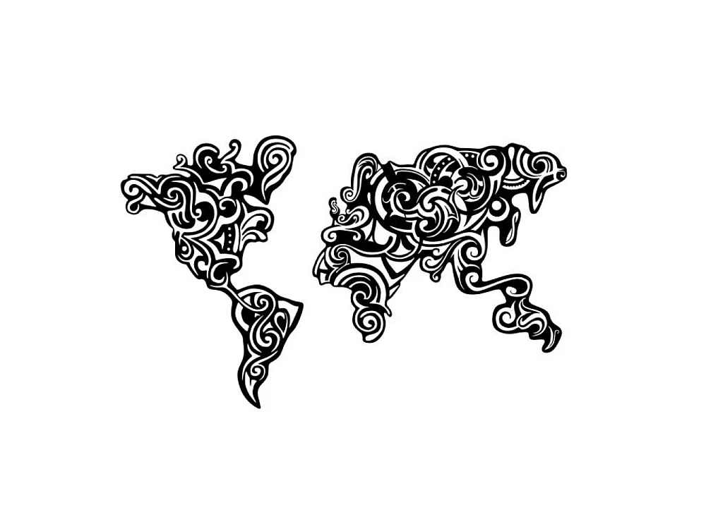 Cornice decorativa metallo nero mappa continenti Tribal