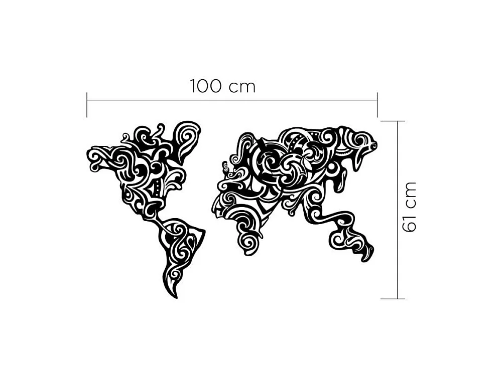 Cornice decorativa metallo nero mappa continenti Tribal