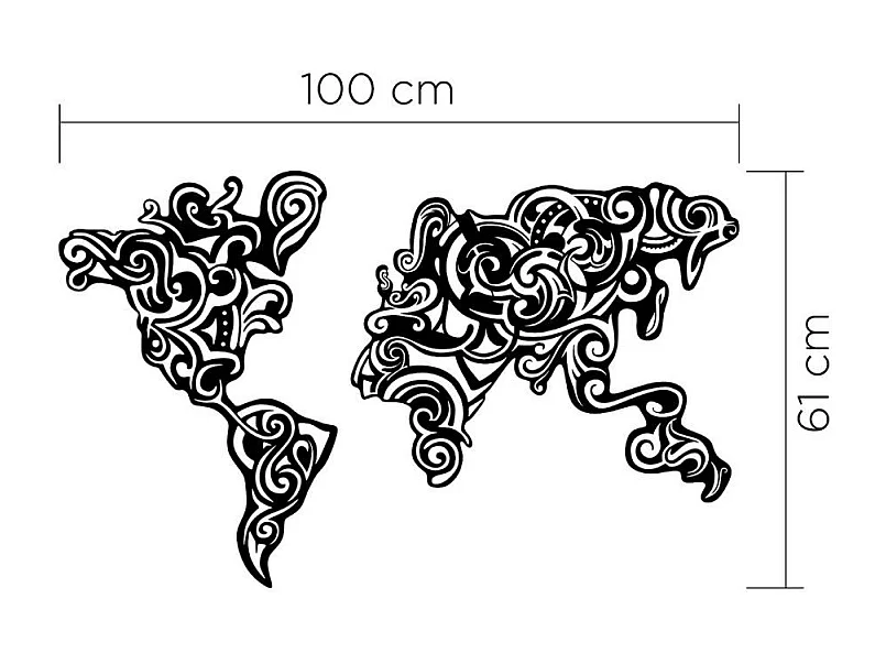 Cornice decorativa metallo nero mappa continenti Tribal
