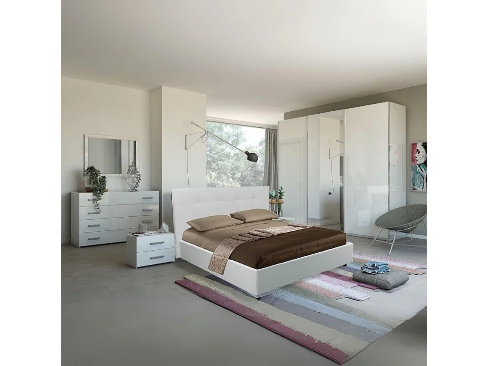Camera da letto bianco laccato Amara con armadio 3 ante scorrevoli