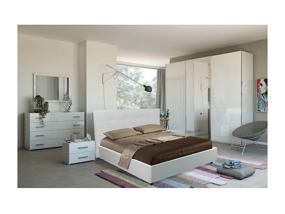 Camera da letto bianco laccato Amara con armadio 3 ante scorrevoli