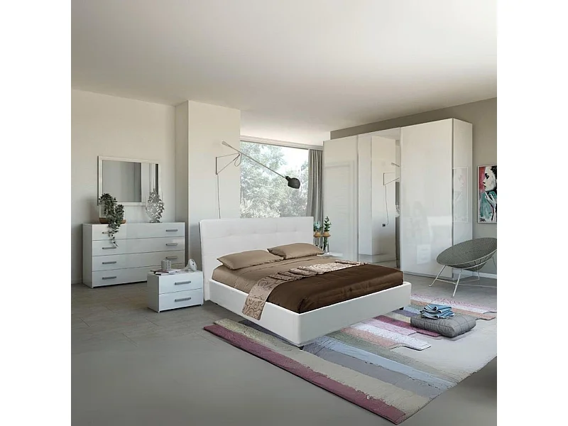 Camera da letto bianco laccato Amara con armadio 3 ante scorrevoli
