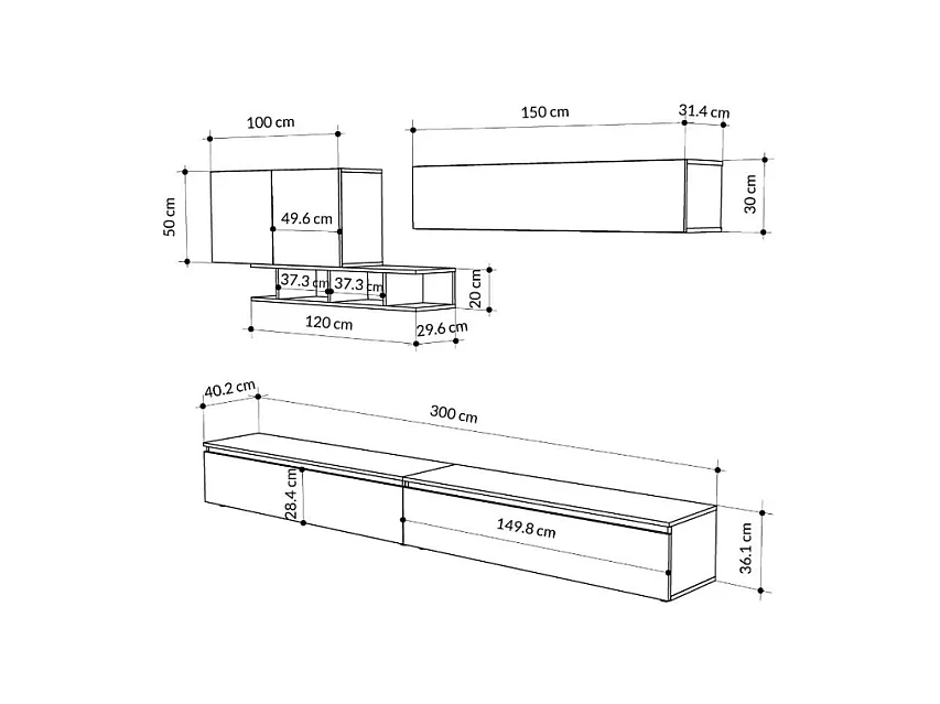Parete attrezzata colore antracite e tortora con particolari noce Monica 300
